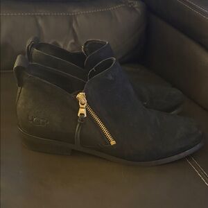 UGG Black Ankle Boots with Gold Zipper